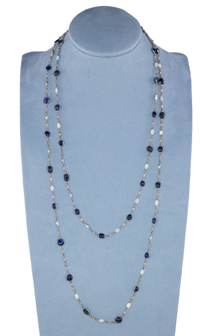 Sapphire, Opal, and Diamond Long Station Necklace