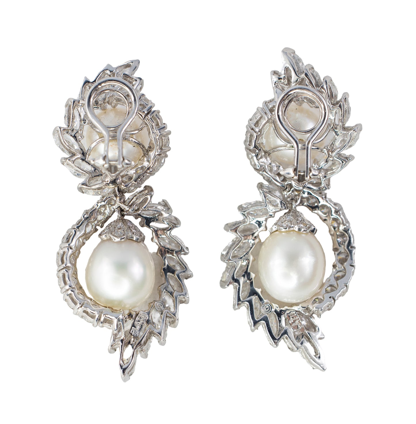 Diamond and Pearl Double Swirl Earrings