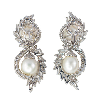 Diamond and Pearl Double Swirl Earrings
