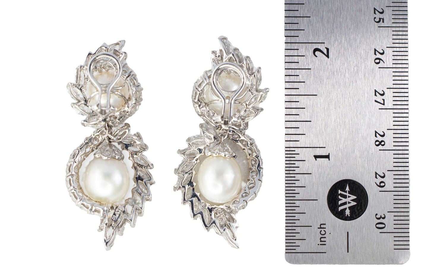 Diamond and Pearl Double Swirl Earrings