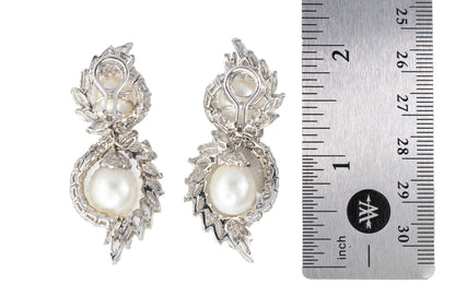 Diamond and Pearl Double Swirl Earrings