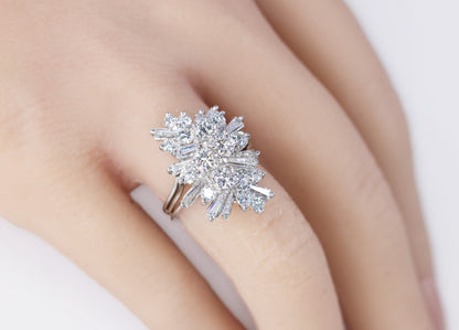 White Gold Diamond Cluster Spray Ring