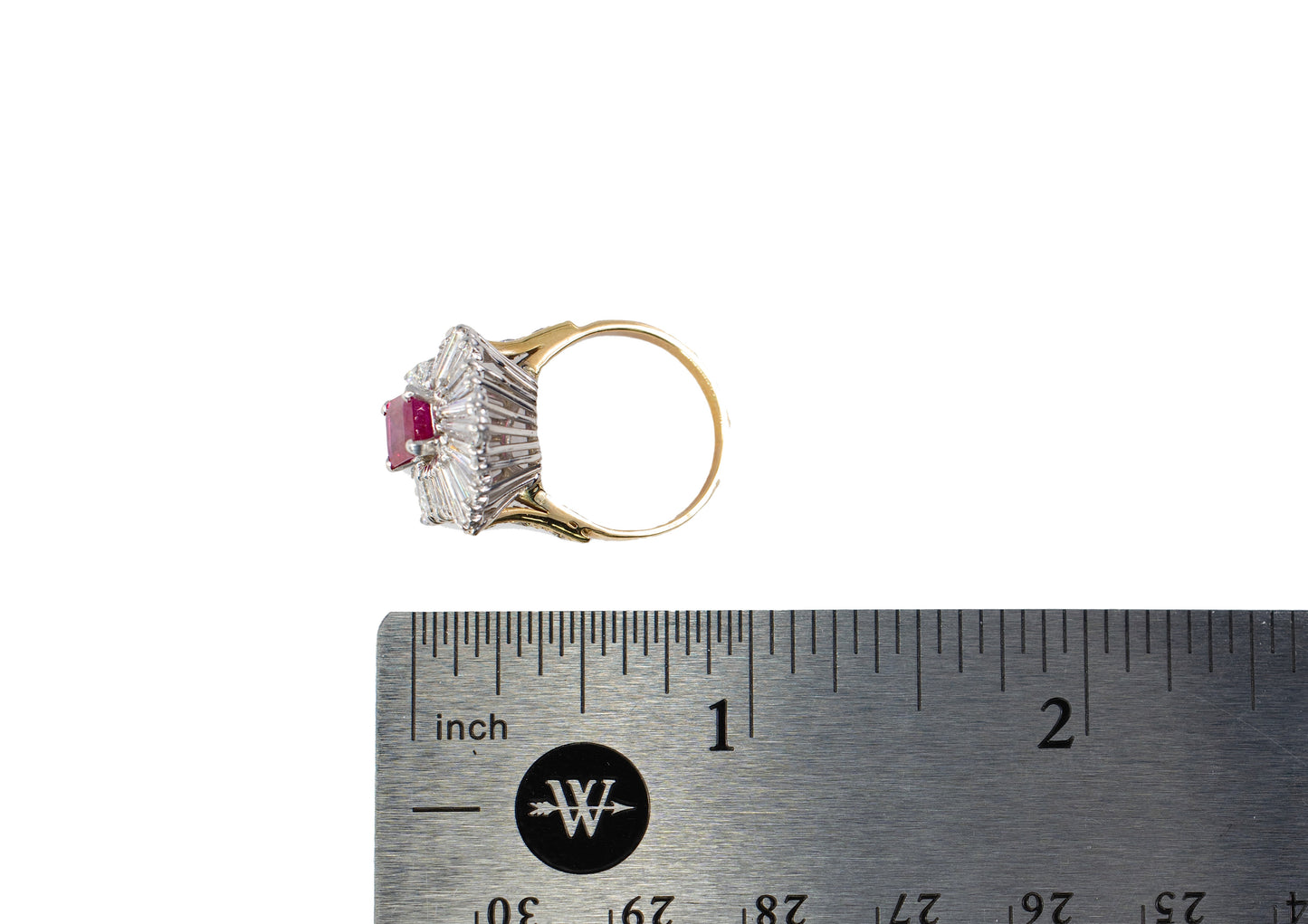 Emerald-Cut Ruby and Tapered Baguette Diamond Ballerina Ring