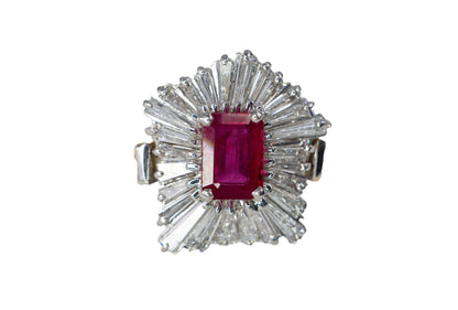 Emerald-Cut Ruby and Tapered Baguette Diamond Ballerina Ring