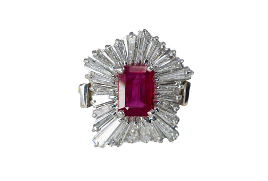 Emerald-Cut Ruby and Tapered Baguette Diamond Ballerina Ring