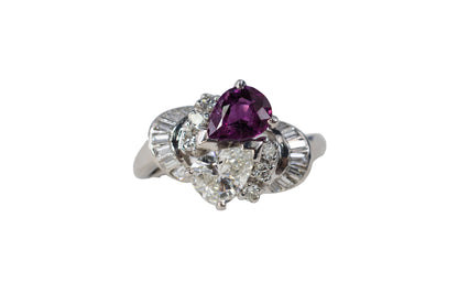 Pear-Shaped Ruby and Diamond Toi et Moi Bypass Ring