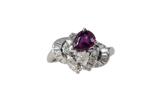 Pear-Shaped Ruby and Diamond Toi et Moi Bypass Ring