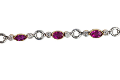 Marquise Ruby and Diamond Alternating Link Bracelet