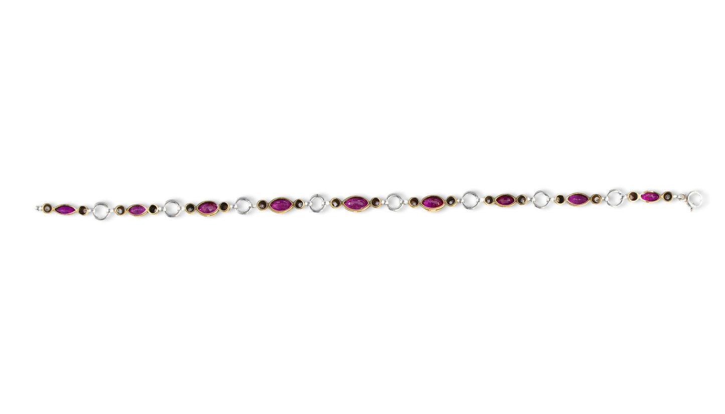 Marquise Ruby and Diamond Alternating Link Bracelet