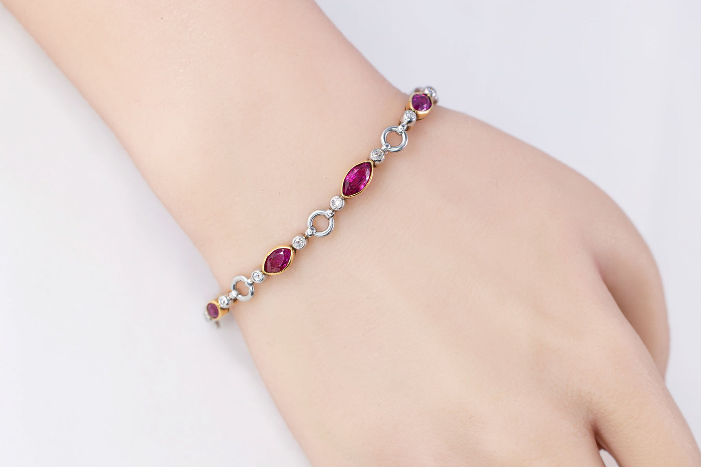 Marquise Ruby and Diamond Alternating Link Bracelet