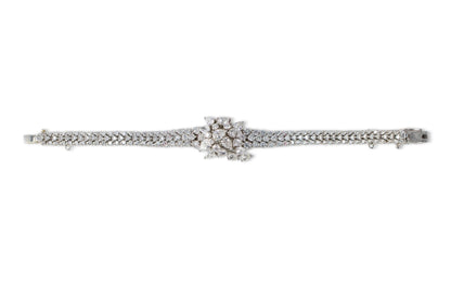 Floral Cluster and V-Link Diamond Bracelet