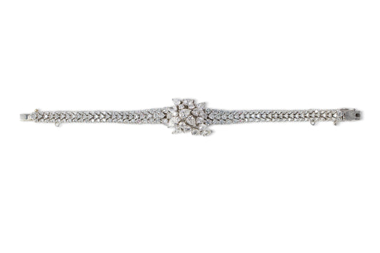 Floral Cluster and V-Link Diamond Bracelet