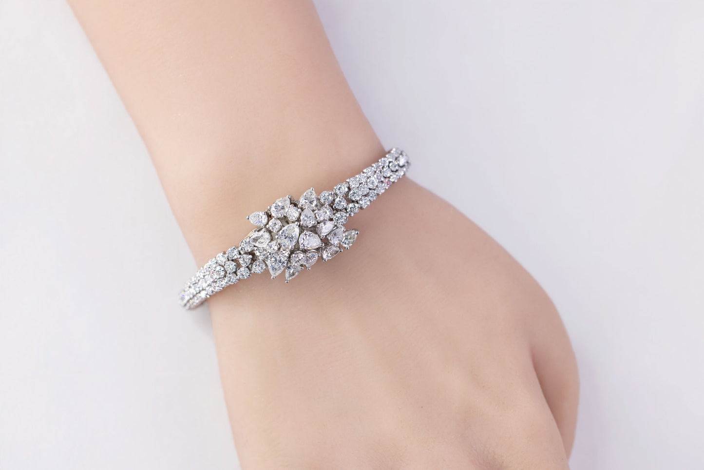 Floral Cluster and V-Link Diamond Bracelet