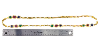 Cabochon Sapphire, Ruby, and Emerald Diamond Convertible Curb Chain Necklace