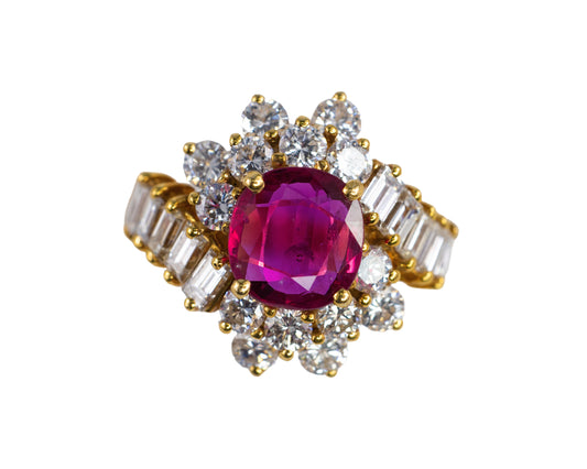 Ruby and Mixed-Cut Diamond Cluster Ballerina Ring
