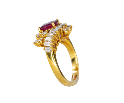 Ruby and Mixed-Cut Diamond Cluster Ballerina Ring