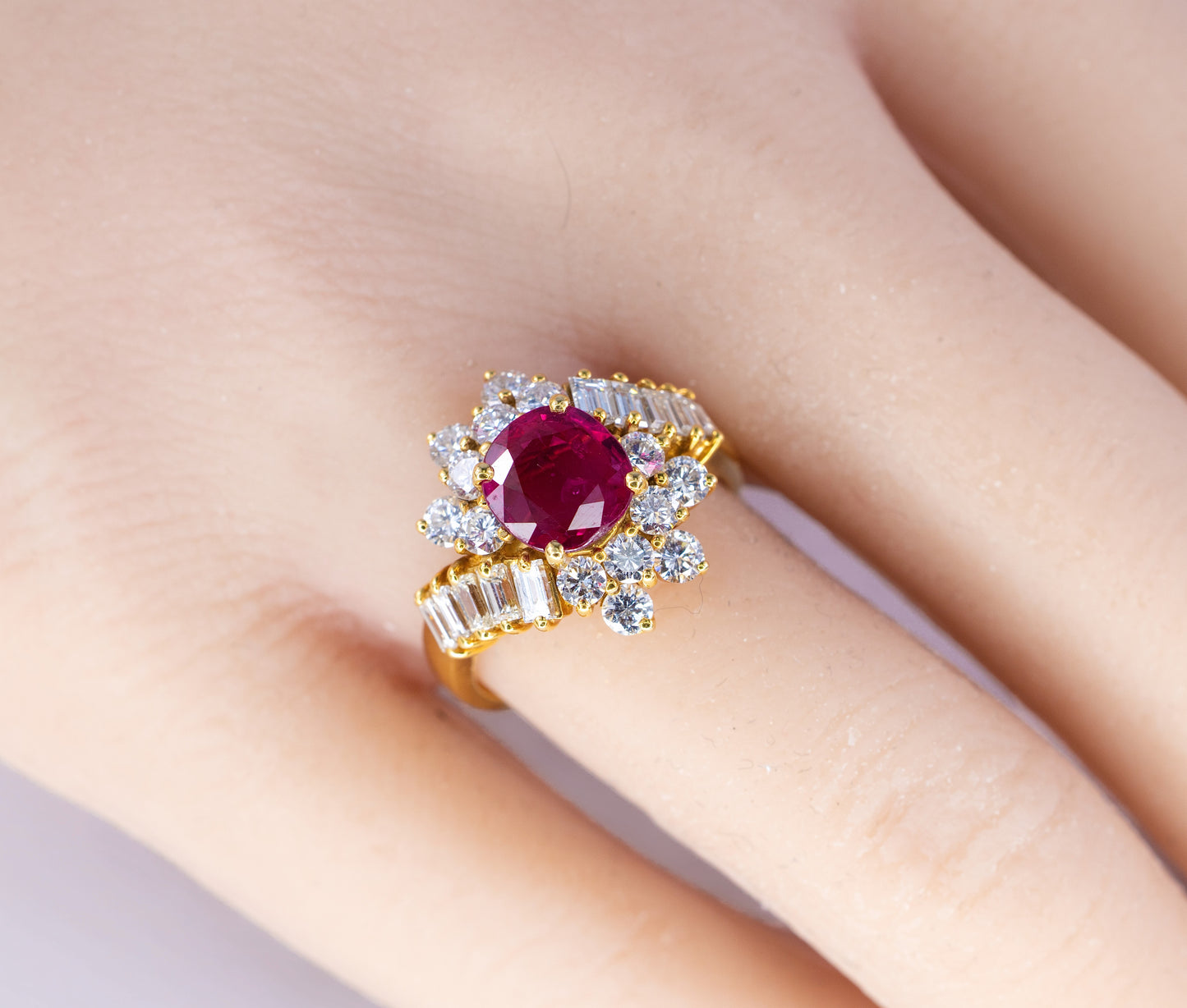 Ruby and Mixed-Cut Diamond Cluster Ballerina Ring