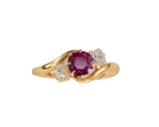 Ruby and Old Mine Cut Diamond Bypass Ring