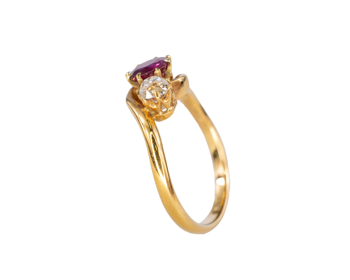 Ruby and Old Mine Cut Diamond Bypass Ring