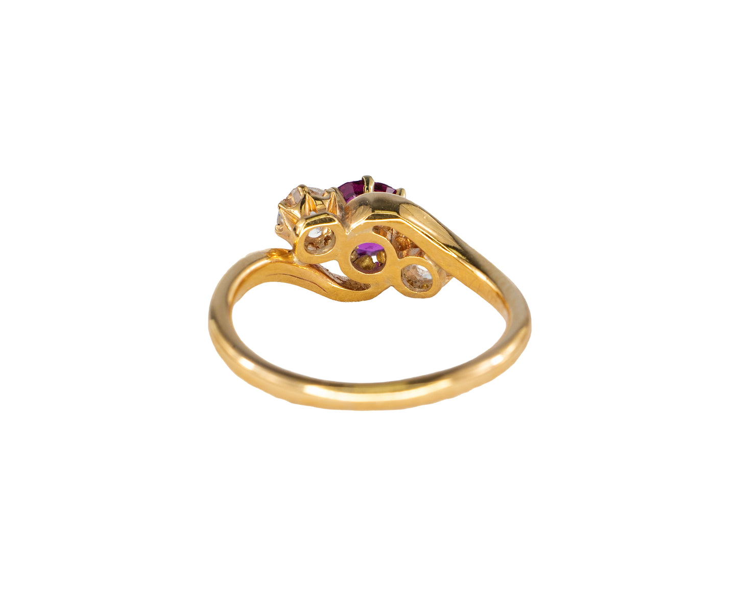 Ruby and Old Mine Cut Diamond Bypass Ring