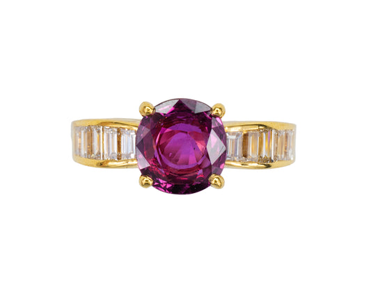 Round Ruby and Channel-Set Baguette Diamond Ring