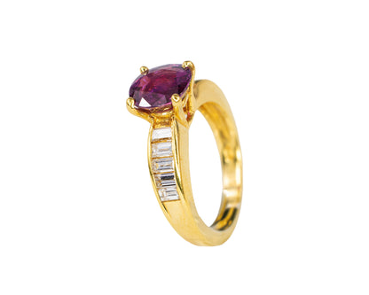 Round Ruby and Channel-Set Baguette Diamond Ring