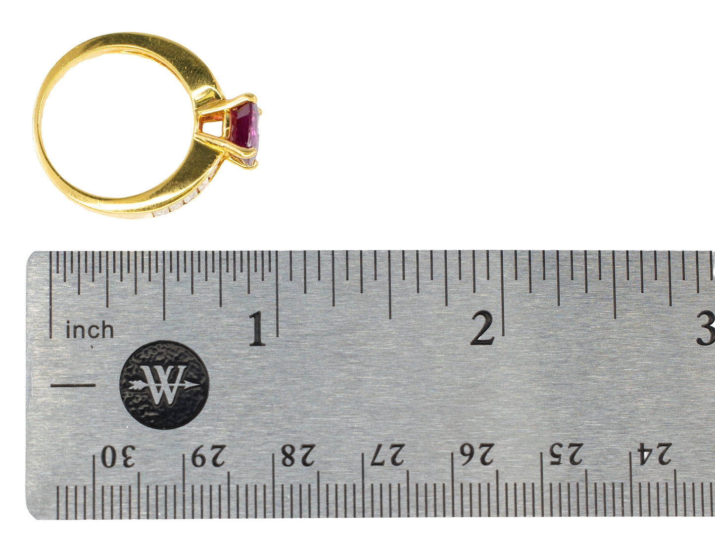 Round Ruby and Channel-Set Baguette Diamond Ring