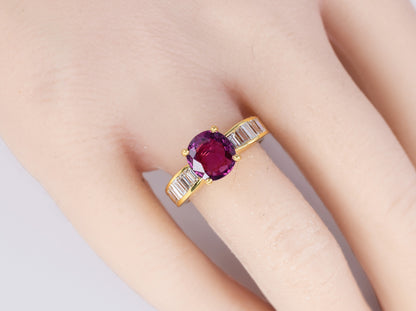 Round Ruby and Channel-Set Baguette Diamond Ring