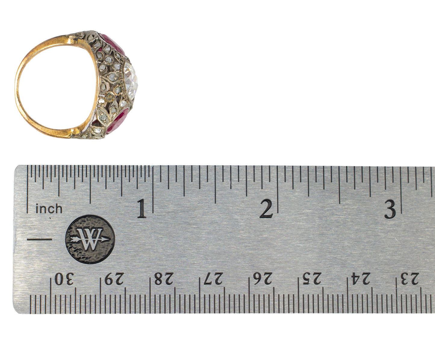 Old European Cut Diamond and Ruby Filigree Dome Ring
