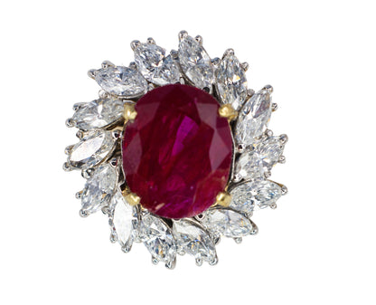 Oval Ruby and Marquise Diamond Ballerina Ring