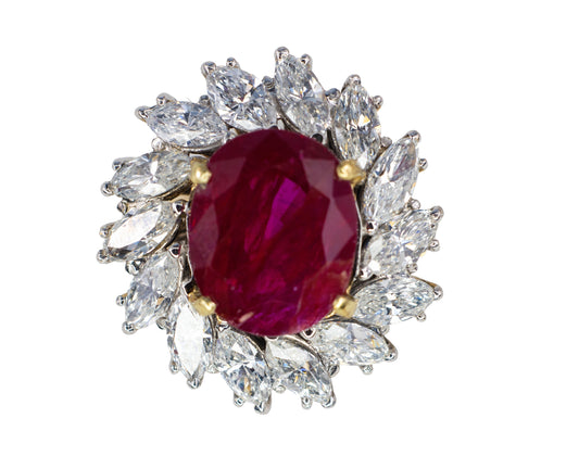 Oval Ruby and Marquise Diamond Ballerina Ring