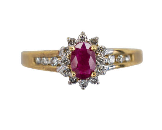 Oval Ruby and Diamond Halo Ring