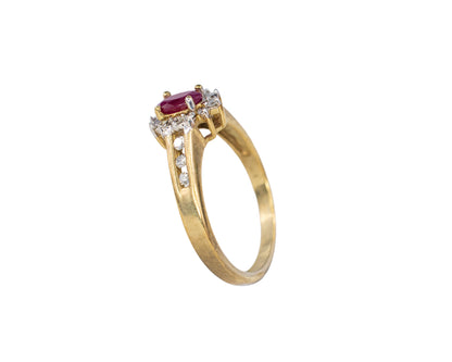 Oval Ruby and Diamond Halo Ring