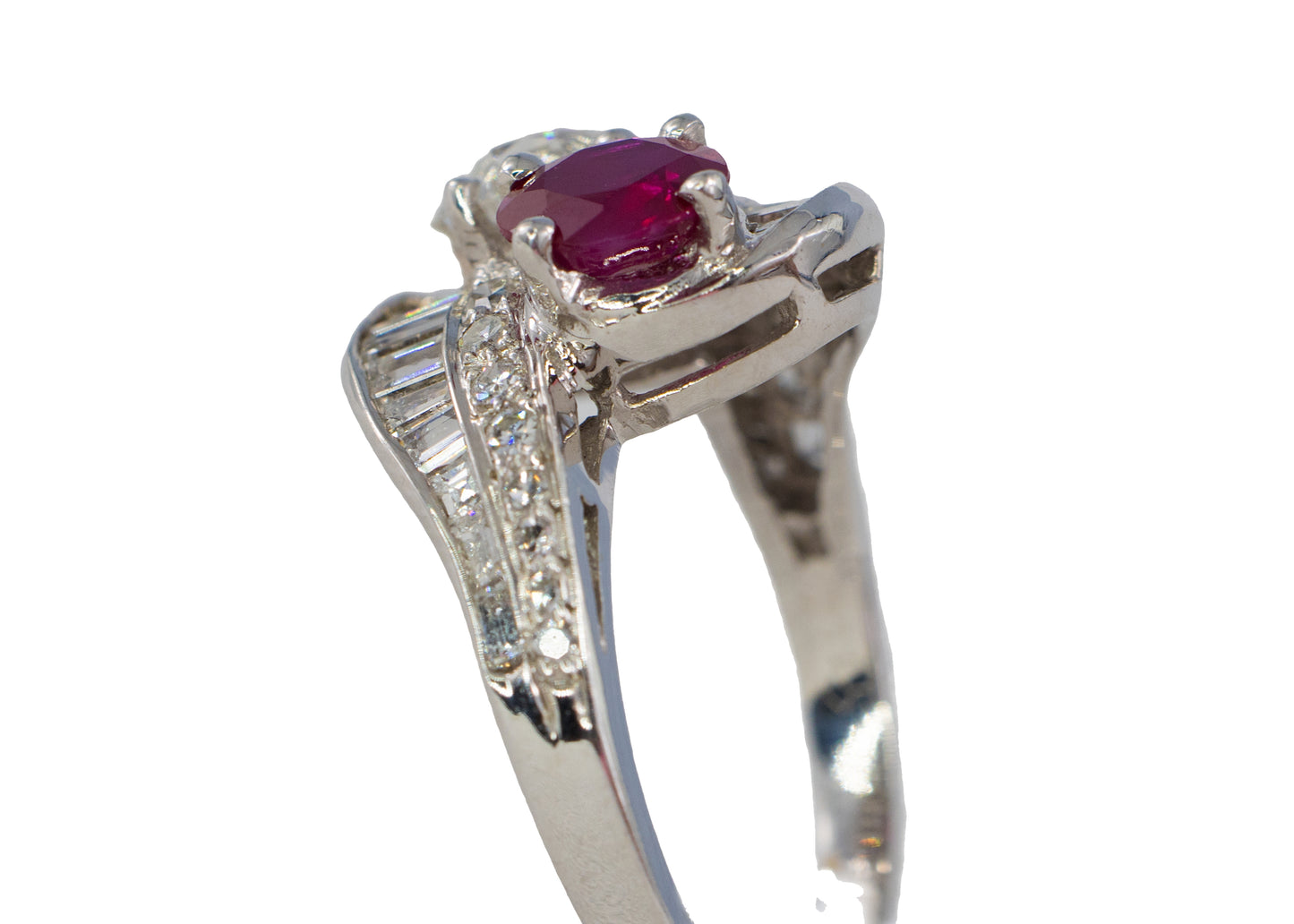 Ruby and Old European Cut Diamond Bypass Cocktail Ring