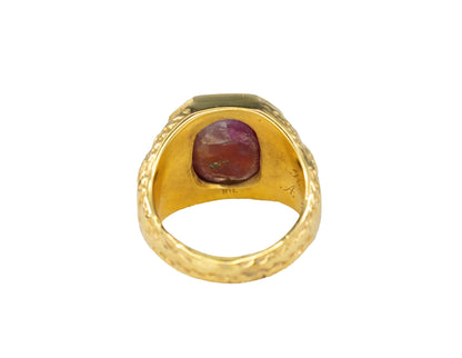 Yellow Gold Cabochon Ruby Textured Signet Ring