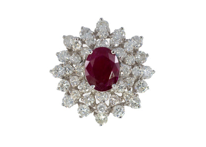 Oval Ruby and Tiered Brilliant-Cut Diamond Starburst Ring