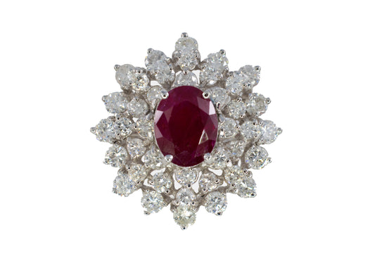 Oval Ruby and Tiered Brilliant-Cut Diamond Starburst Ring