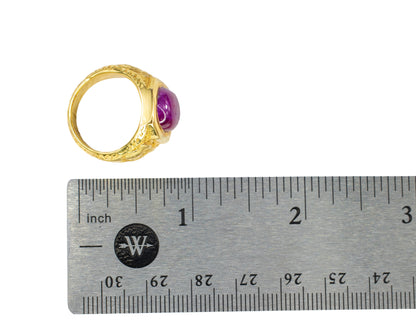 Yellow Gold Cabochon Ruby Textured Signet Ring