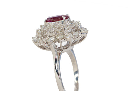 Oval Ruby and Tiered Brilliant-Cut Diamond Starburst Ring