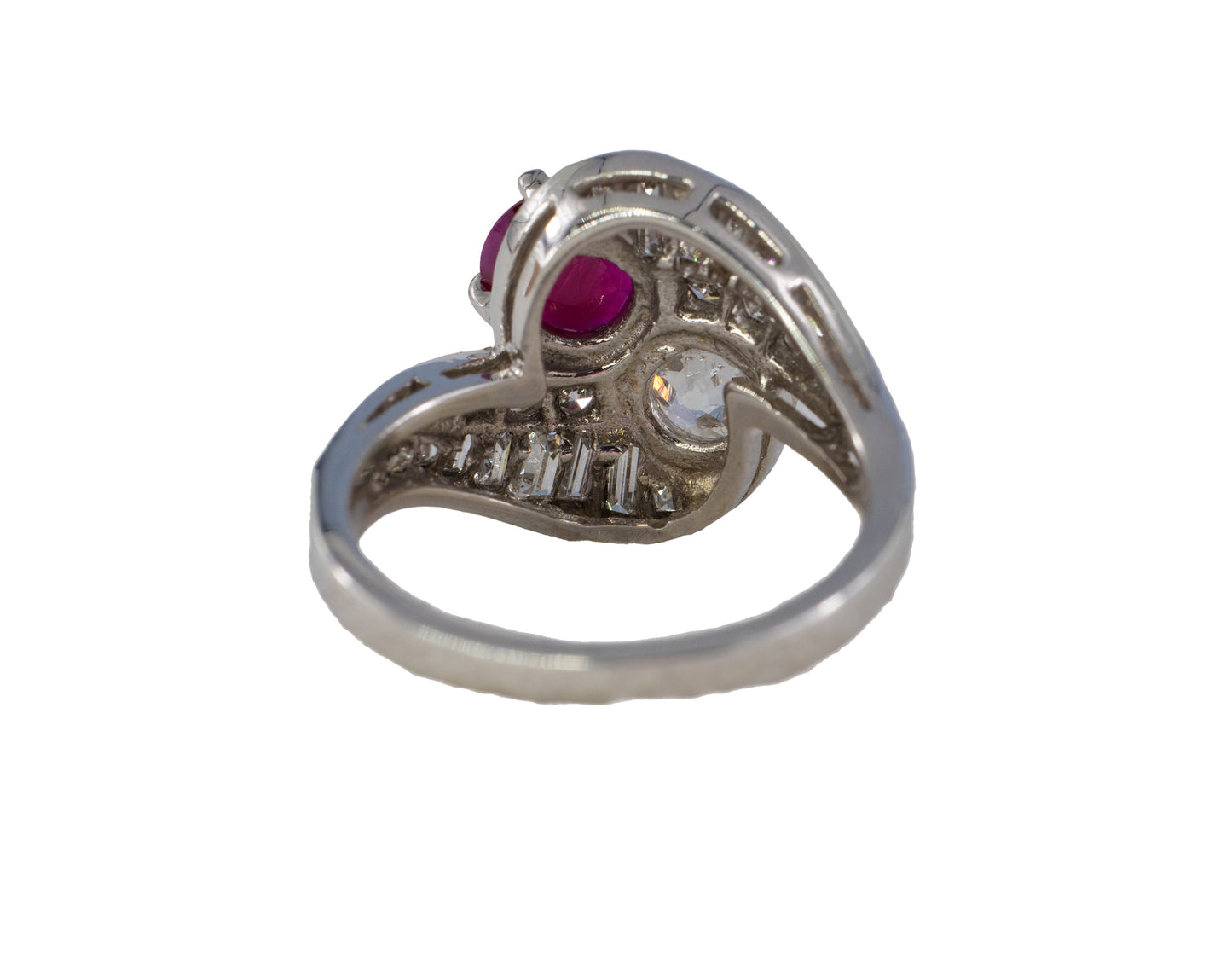 Ruby and Old European Cut Diamond Bypass Cocktail Ring