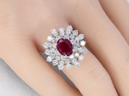 Oval Ruby and Tiered Brilliant-Cut Diamond Starburst Ring