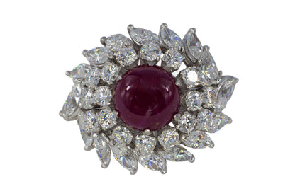 Cabochon Ruby and Mixed-Cut Diamond Ballerina Ring