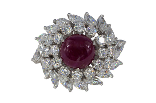 Cabochon Ruby and Mixed-Cut Diamond Ballerina Ring