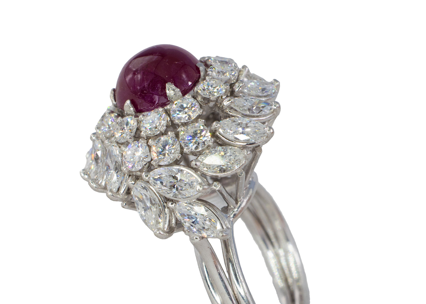 Cabochon Ruby and Mixed-Cut Diamond Ballerina Ring