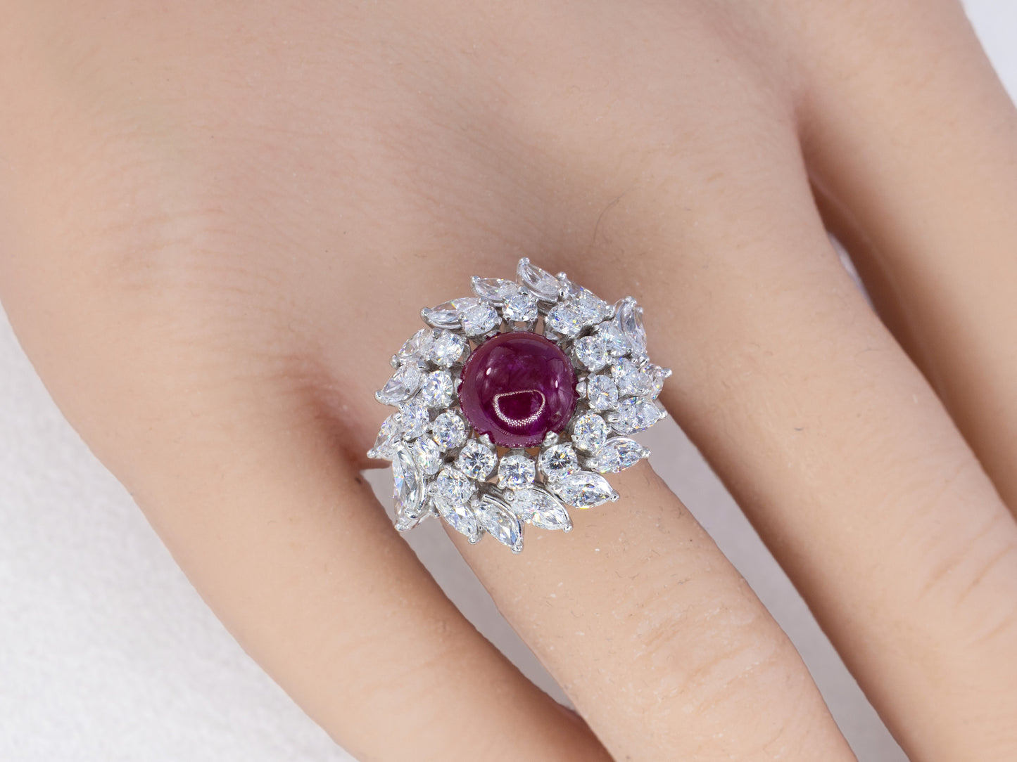 Cabochon Ruby and Mixed-Cut Diamond Ballerina Ring