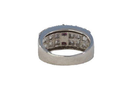 Emerald-Cut Ruby and Multi-Row Diamond Band