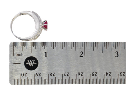 Emerald-Cut Ruby and Multi-Row Diamond Band