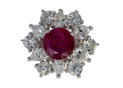 Ruby and Mixed-Cut Diamond Floral Cluster Ring