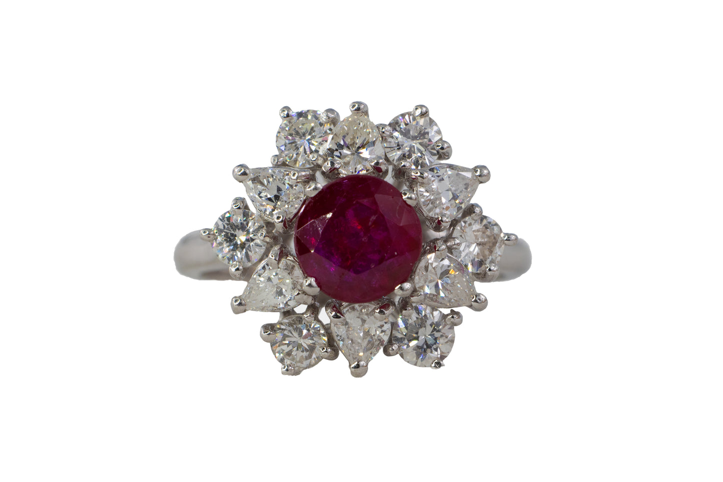 Ruby and Mixed-Cut Diamond Floral Cluster Ring