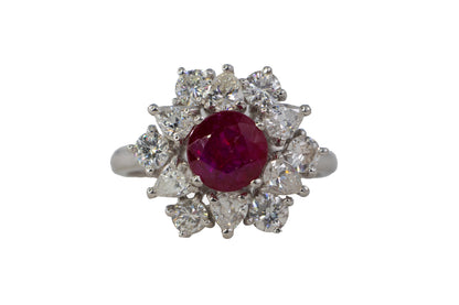 Ruby and Mixed-Cut Diamond Floral Cluster Ring